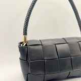 Woven Faux Leather Shoulder Bag in Black