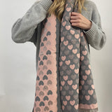 Soft Heart Printed Scarf in Pink & Grey