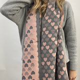 Soft Heart Printed Scarf in Pink & Grey