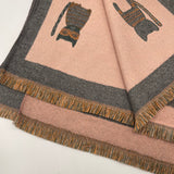 Cat Printed Scarf in Pink & Grey - Wool Blend