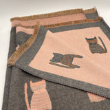 Cat Printed Scarf in Pink & Grey - Wool Blend