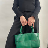 Woven Faux Leather Grab Bag in Green