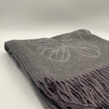 Butterfly Printed Cashmere Blend Scarf with Tassels