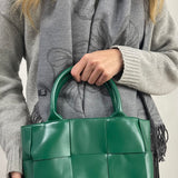 Woven Faux Leather Grab Bag in Green