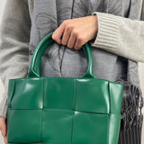 Woven Faux Leather Grab Bag in Green