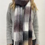 Soft Chunky Checked Scarf with Tassels - Muted Browns