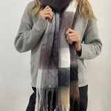 Soft Chunky Checked Scarf with Tassels - Muted Browns