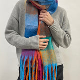 Soft Chunky Checked Scarf with Tassels in Bright Multi