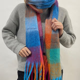 Soft Chunky Checked Scarf with Tassels in Bright Multi