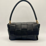 Woven Faux Leather Shoulder Bag in Black