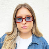 Rectangle plastic frame sunglasses with coloured lenses