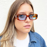 Rectangle plastic frame sunglasses with coloured lenses