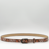 Faux Snake Print Thin Belt in Coral