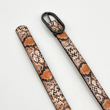 Faux Snake Print Thin Belt in Coral