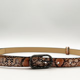 Faux Snake Print Thin Belt in Coral