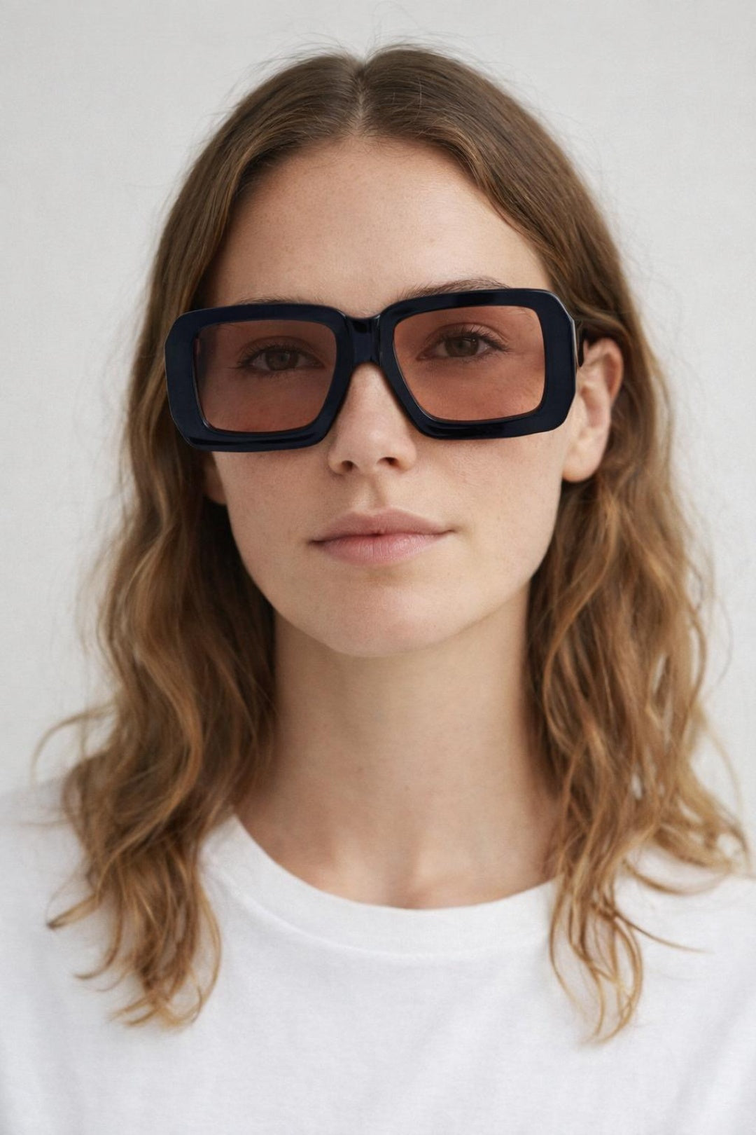 Oversized Square Frame Sunglasses In Black with Orange Lenses - svnx