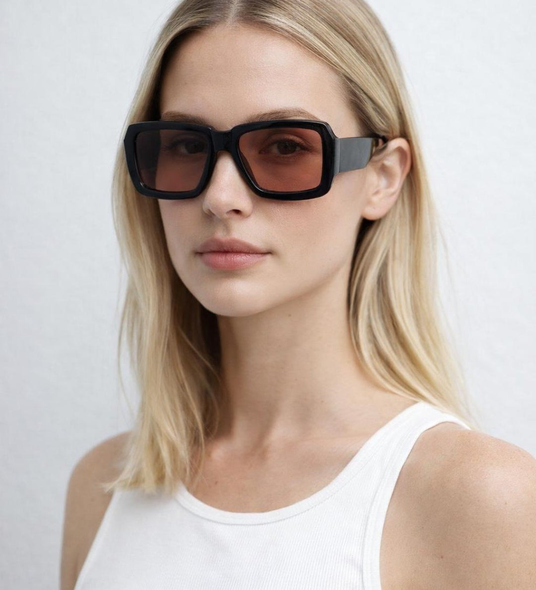 Oversized Square Frame Sunglasses In Black with Orange Lenses - svnx