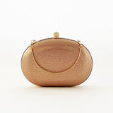 Gold Oval Clutch Bag with Pink Stones