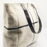 Borg Tote Bag with PU Leather Trims