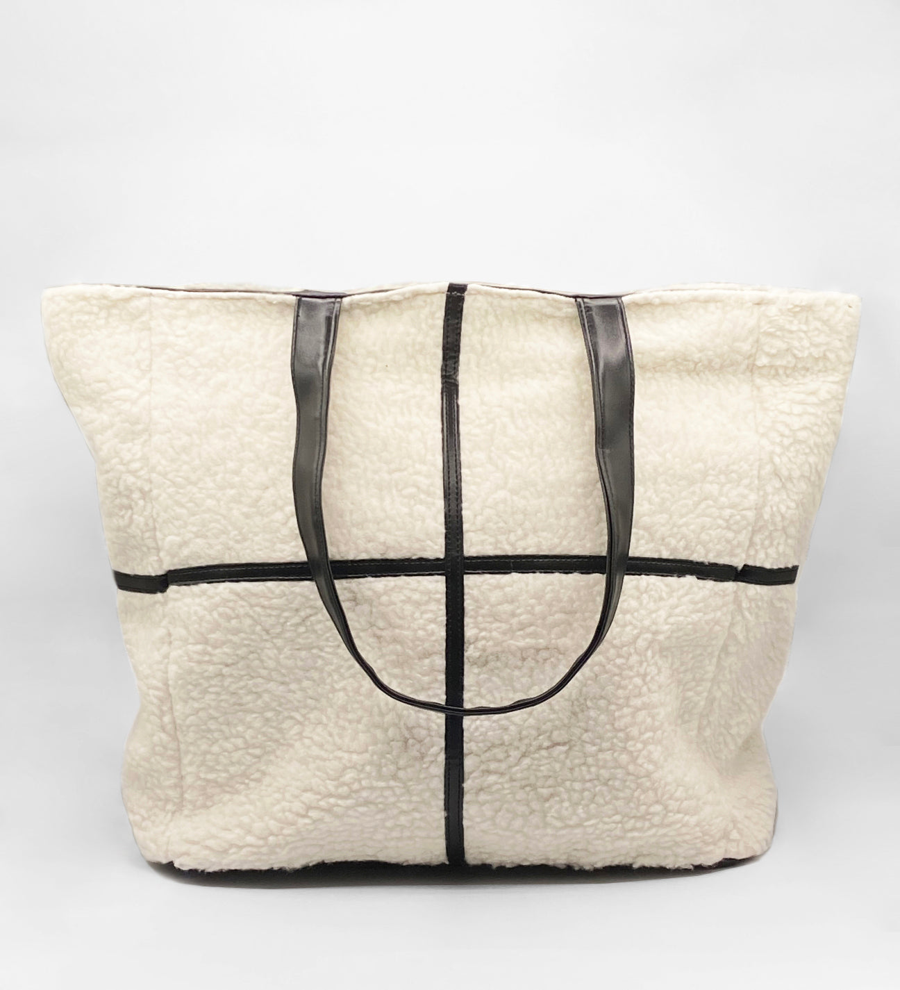 Borg Tote Bag with PU Leather Trims - svnx