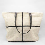 Borg Tote Bag with PU Leather Trims