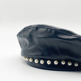 PU Leather Beret With Faux Pearl Trims