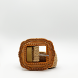 Woven belt with decorative buckle