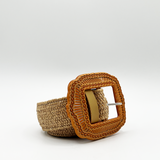 Woven belt with decorative buckle