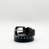 Skinny PU leather belt with gold buckle in black