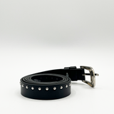 Skinny PU leather belt with gold buckle in black