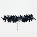 Black Corded Zig Zag Ladder Effect Choker - svnx