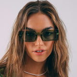 90's Mid Frame Rectangle Sunglasses In Crystal Green