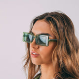 90's Mid Frame Rectangle Sunglasses In Crystal Green