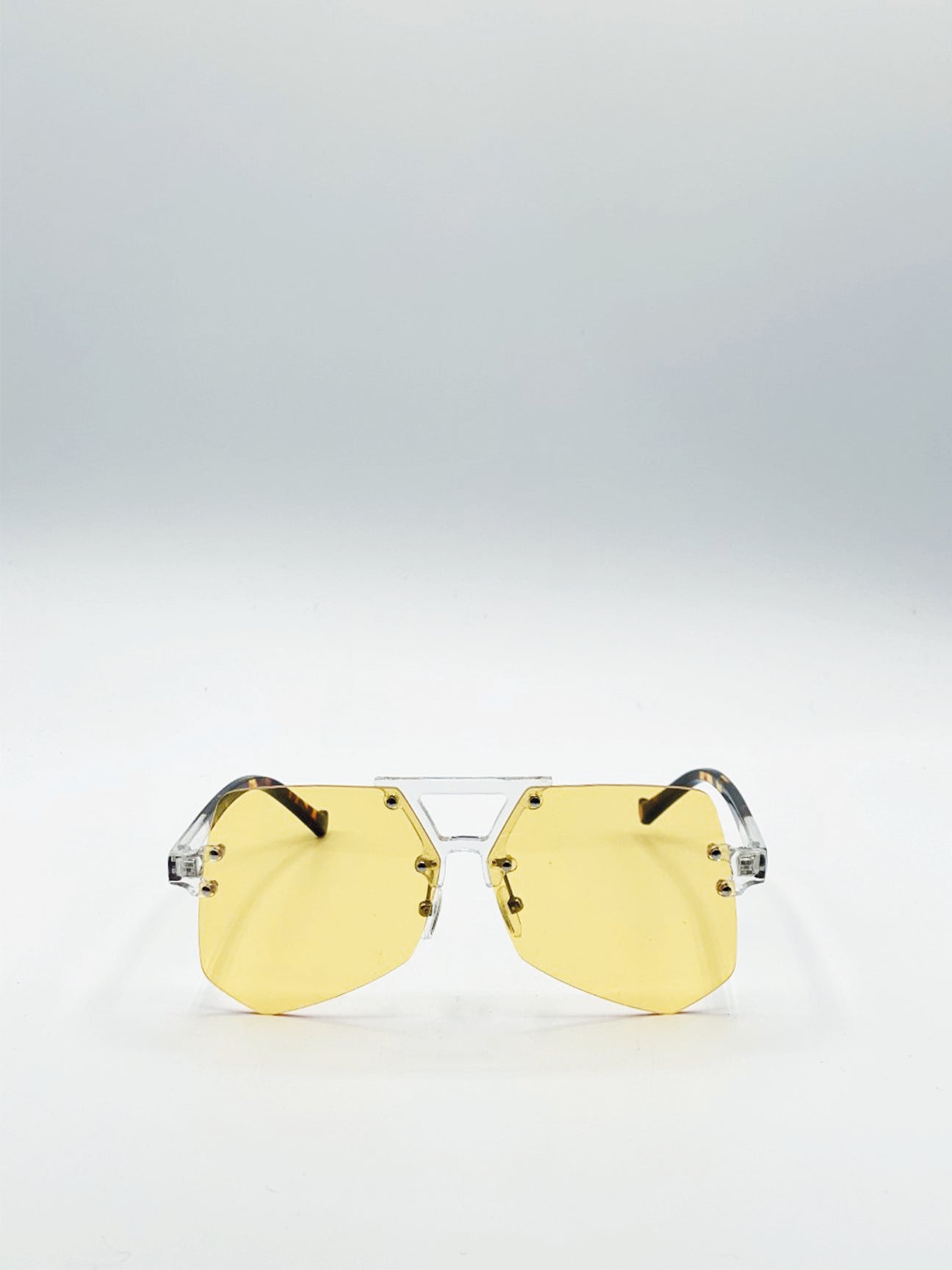 Clear Frame Geometric Sunglasses with Yellow Lenses - svnx