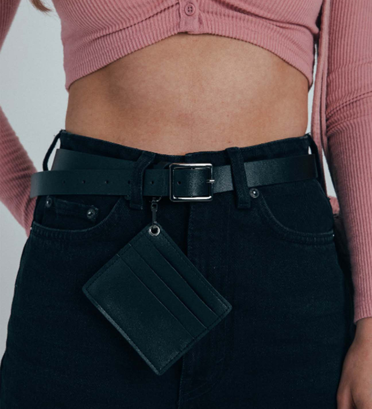 PU Leather Belt with Dettachable Card Holder - svnx