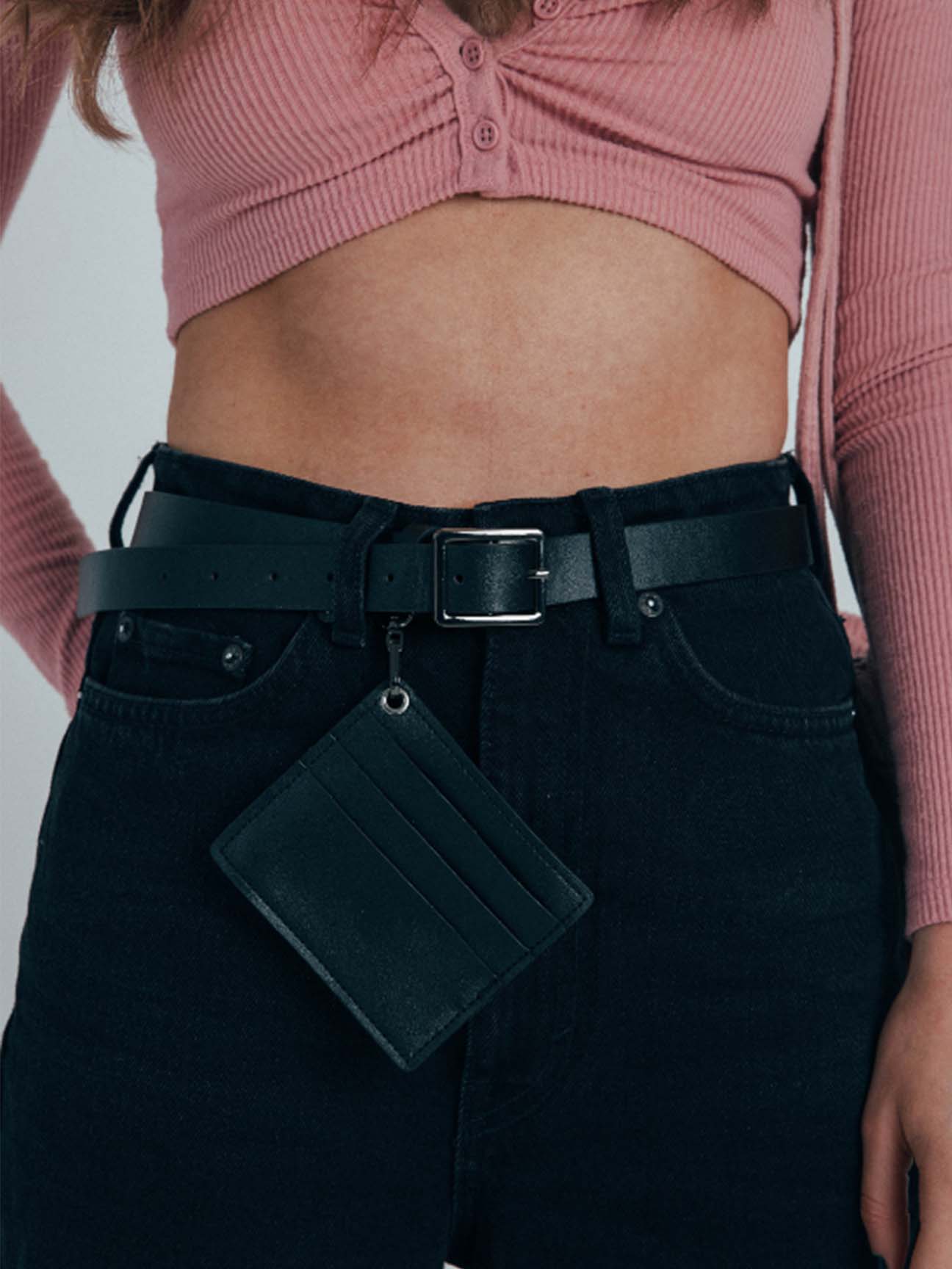 PU Leather Belt with Dettachable Card Holder - svnx