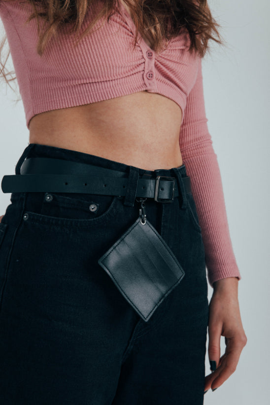 PU Leather Belt with Dettachable Card Holder - svnx