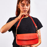 SVNX Croc PU Mini Pillow Bag with Flap in setting sun