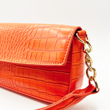 SVNX Croc PU Mini Pillow Bag with Flap in setting sun