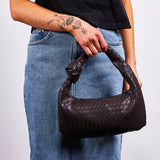 Woven Grab Bag with Knotted Strap in Dark Oak