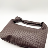Woven Grab Bag with Knotted Strap in Dark Oak