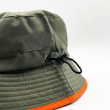 ARCHER Nylon bucket hat with contrast trim and drawstring in moss