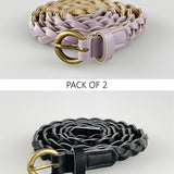 Plaited PU Leather Belt 2 Pack