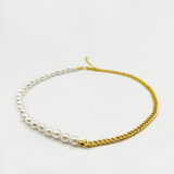 Choker Necklace with Gold Chain and Pearl Detail
