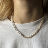 Choker Necklace with Gold Chain and Pearl Detail