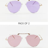 2 Pack Aviator Style Sunglasses with Coloured Lenses