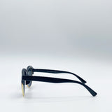 Black Round Sunglasses with Blue Revo Lenses and Gold Detail
