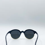 Black Round Sunglasses with Blue Revo Lenses and Gold Detail