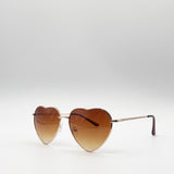 Metal Frame Heart Shape Brown Lenses Sunglasses