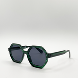 Hexagon plastic frame marble effect sunglasses